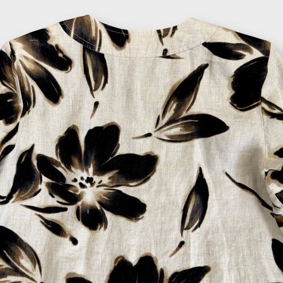 JM Collection Petite 100% Linen Floral 3/4 Sleeves Button Up Top Blouse Size 10P - Picture 8 of 13